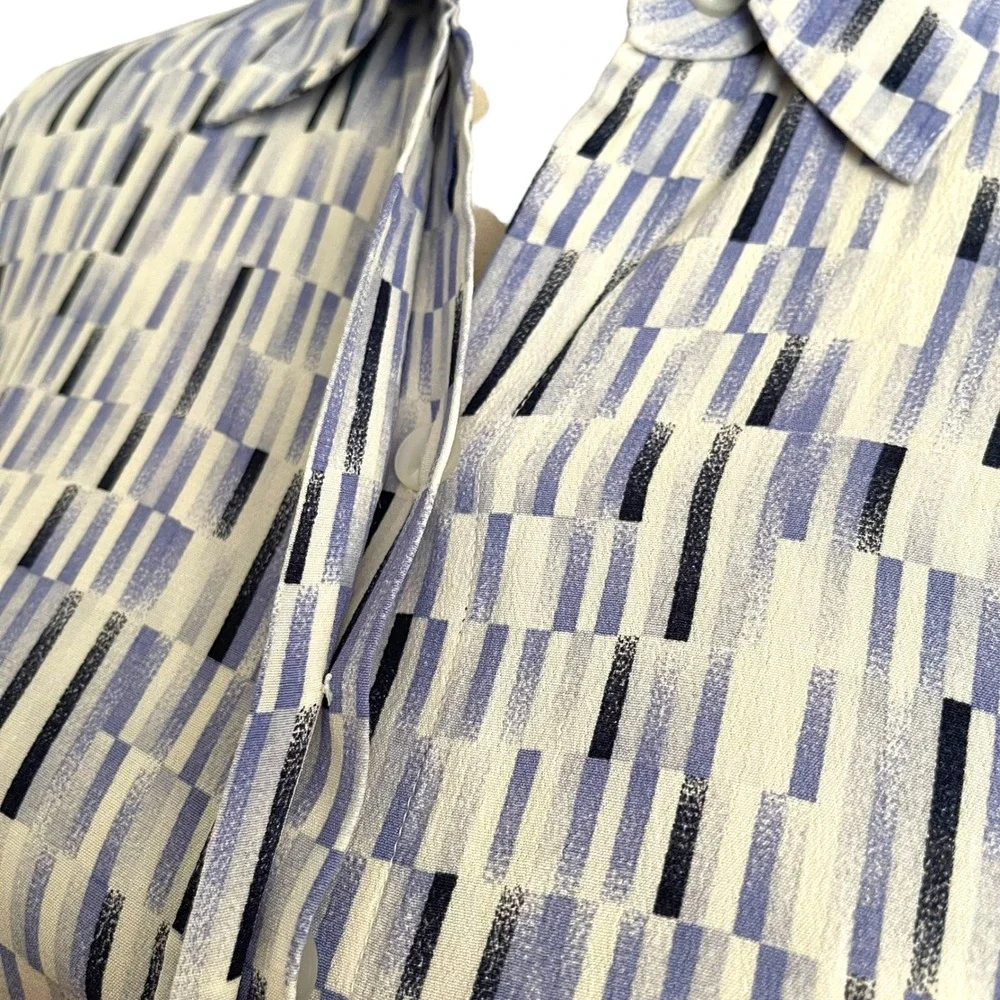 Gianni Blouse Womens 6 Blue Geometric 3/4 Cinched Sleeve 90s Art to‎ Wear USA